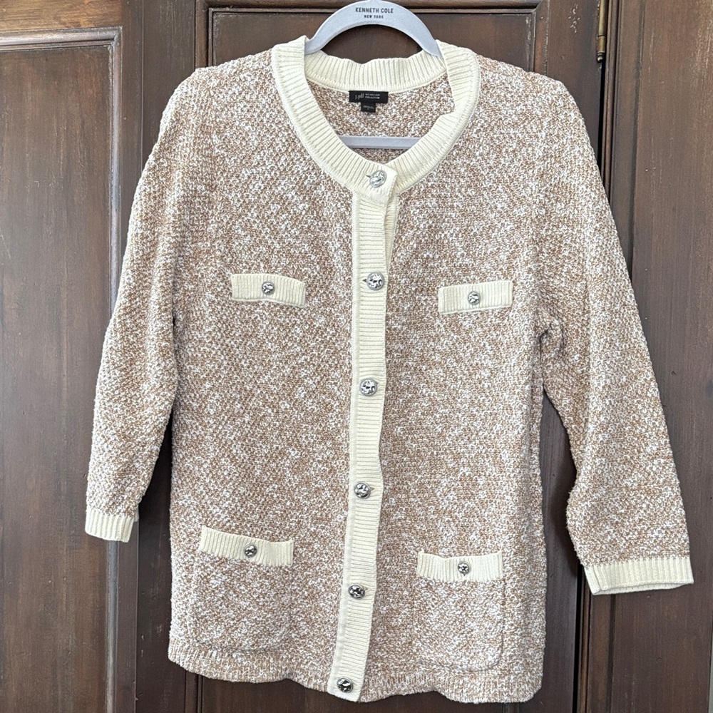 J. Jill Cream and Tan sweater Cardigan